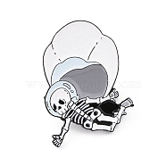 Skeleton with Parachute Enamel Pin, Electrophoresis Black Plated Alloy Halloween Badge for Backpack Clothes, White, 28.5x22x1.7mm(JEWB-C015-02EB)