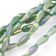 Electroplated Opaque Glass Beads Strands, Full Rainbow Plated, Faceted, Teardrop, Dark Sea Green, 9~10x4mm, Hole: 0.8mm, about 70~72pcs/strand, 25.98 inch~27.95 inch(66~71cm)(EGLA-L015-FR-B01)