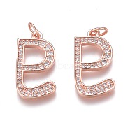 Brass Micro Pave Clear Cubic Zirconia Pendants, Long-Lasting Plated, With Jump Ring, Rose Gold, 20x12x2mm, Hole: 3mm, Jump Ring: 5x1mm(ZIRC-Z008-39RG)