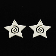Dyed Star Wood Pendants, White, 31x32x2mm, Hole: 1mm(WOOD-R240-25)
