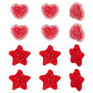SUPERFINDINGS 12Pcs 2 Style Resin Beads for Valentine's Day, with Crystal Rhinestone, Imitation Candy Food Style, Heart & Star, Red, 6pcs/style(RESI-FH0001-26)