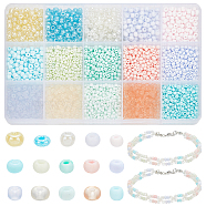 Elite 150G 15 Styles Glass Seed Beads, Round Hole, Frosted Colours & Transparent & Ceylon, Round, Mixed Color, 3~4.5x2~3mm, Hole: 0.8~1.5mm, 10g/style(SEED-PH0001-94)