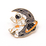 Astronaut with Moon Cartoon Enamel Pin, Zinc Alloy Enamel Brooch for Jacket Backpack Hat Pant Accessories, Black, 29.5x30x9.5mm(JEWB-TAC0002-40)