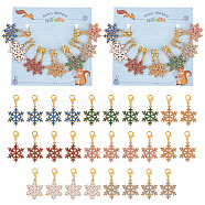 Snowflake Stitch Markers, Alloy Enamel Crochet Lobster Clasp Charms, Locking Stitch Marker with Wine Glass Charm Ring, Mixed Color, 3.5cm, 7 colors, 2pcs/color, 14pcs/set(HJEW-AB00263)