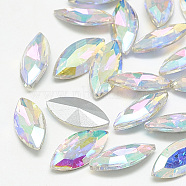 Pointed Back Glass Rhinestone Cabochons, Back Plated, Faceted, Horse Eye, Crystal AB, 15x7x4mm(RGLA-T083-7x15mm-05)