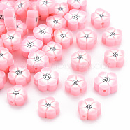 Handmade Polymer Clay Beads, Flower, Pink, 9~10x9~10x4~5mm, Hole: 1.2mm(X-CLAY-N011-007A)