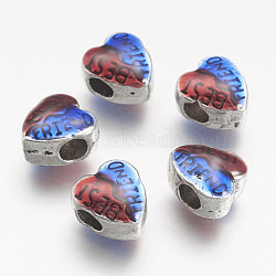 Alloy European Beads, with Enamel, Heart, Large Hole Beads, Antique Silver, 11.5x10.5x7.5mm, Hole: 4mm(PALLOY-P121-16AS)