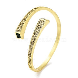 Brass Micro Pave Clear Cubic Zirconia Cuff Bangles, Rectangle Glass Bangles for Women, Real 18K Gold Plated, Inner Diameter: 2-1/2 inch(6.4cm)(BJEW-Z061-20G)