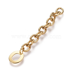 304 Stainless Steel Chain Extender, with Cable Chain and Letter Charms, Golden, Letter.O, Letter O: 11x9.5x0.7mm, 67.5mm, Link: 8x6x1.3mm(STAS-K206-09G-O)
