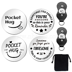 Flat Round Double-Sided Engraved Stainless Steel Commemorative Decision Maker Coin Set, Pocket Hug Coin, Inspirational Quote Coin, with Imitation Leather Keychain Storage Pouch, Smiling Face, 25x25x2mm(AJEW-GL0001-99A)