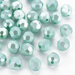 Opaque Acrylic Beads, Faceted, Round, Aquamarine, 9.5mm, Hole: 2mm, about 1050pcs/500g(MACR-S373-69-A01)
