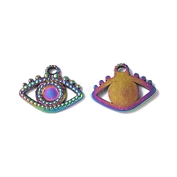 Ion Plating(IP) 304 Stainless Steel Pendant Cabochon Settings, Eye, Rainbow Color, 16x20x2mm, Hole: 1.6mm, Tray: 5mm(STAS-I694-33MC)