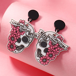 Creative Cartoon Acrylic Stud Earrings, Trendy Halloween, Skull, 48x35mm(GY5082-4)