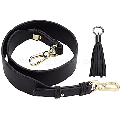 Elite 1Pc PU Leather Bag Straps, with Alloy & Iron Swivel Clasp, 1Pc PU Leather Tassel Big Pendant Decoration, Black, Bag Straps: 795x42x14mm, Pendant Decoration: 127mm(FIND-PH0017-64A)