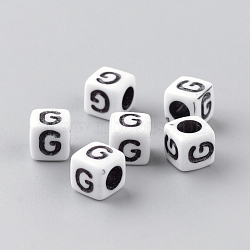 Opaque Acrylic Beads, Horizontal Hole, Letter Style, Cube, Letter.G, 6x6x6mm, Hole: 3mm, about 300pcs/50g(X-SACR-Q188-02G)