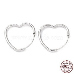 Rhodium Plated 925 Sterling Silver Hoop Earrings, Heart, with S925 Stamp, Real Platinum Plated, 20.5x2x22.5mm(EJEW-K258-10P)
