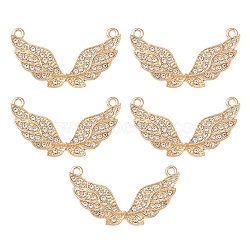 Alloy Pendants, with Crystal Rhinestone, Wing Charms, Light Gold, 19x33mm(FIND-YW0003-67)