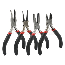 4Pcs 4 Styles Carbon Steel Flat Nose Pliers for Jewelry Making Supplies, Black, 110~25mm, 1pc/style(TOOL-YW0001-80)