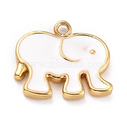 Golden Brass Enamel Pendants, Long-Lasting Plated, Elephant, White, 16x17.5x2mm, Hole: 1.6mm(KK-P197-08C-G)