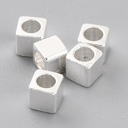 Brass Spacer Beads, Long-Lasting Plated, Cube with Round Hole, 925 Sterling Silver Plated, 2.5x2.5x2.5mm, Hole: 1.6mm(KK-O133-209B-S)