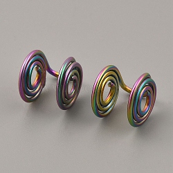 Stainless Steel Cuff Earrings, Flat Round, Rainbow Color, 14x9x10.5mm(EJEW-WH0012-130MC)