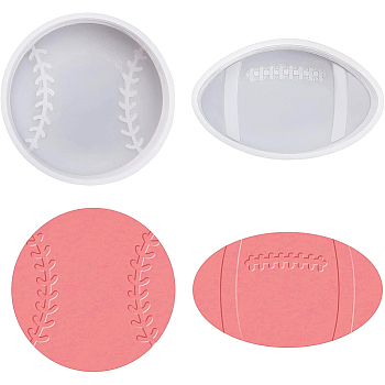 2Pcs 2 Style DIY Flat Rugby & Flat Tennis Display Decoration Silicone Molds, Resin Casting Molds, for UV Resin, Epoxy Resin Craft Making, White, 96~96.5x60~96.5x30~31mm, 1pc/style