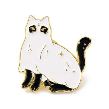 Cat Enamel Pin, Cute Alloy Enamel Brooch for Backpacks Clothes, Light Gold, White, 30x27x9.5mm