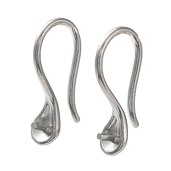 304 Stainless Steel Earring Hooks, for Half Drilled Beads, Stainless Steel Color, 17x9mm, Pin: 0.9mm