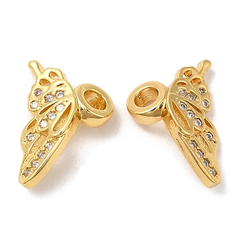 Brass Micro Pave Cubic Zirconia Pendants, Wing, Real 18K Gold Plated, 11x16x5mm, Hole: 3mm