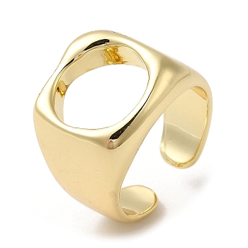 Brass Open Cuff Rings, Square Wide Band Ring for Women, Real 18K Gold Plated, US Size 6 3/4(17.1mm), 6~15mm