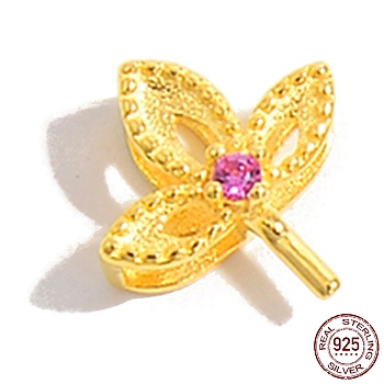 925 Sterling Peg Bails, with Cubic Zirconia, Leaf, Real 18K Gold Plated, 9.5x8x4mm, Pin: 0.7mm