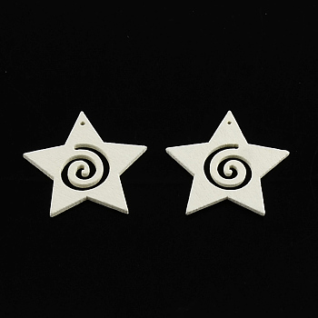 Dyed Star Wood Pendants, White, 31x32x2mm, Hole: 1mm