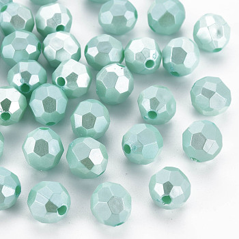 Opaque Acrylic Beads, Faceted, Round, Aquamarine, 9.5mm, Hole: 2mm, about 1050pcs/500g