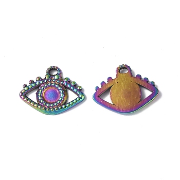 Ion Plating(IP) 304 Stainless Steel Pendant Cabochon Settings, Eye, Rainbow Color, 16x20x2mm, Hole: 1.6mm, Tray: 5mm