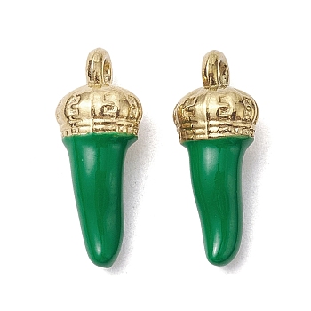 Ion Plating(IP) 304 Stainless Steel Pendants, with Enamel, Real 18K Gold Plated, Horn of Plenty/Italian Horn Cornicello Charms, Green, 15x6x4mm, Hole: 1.2mm