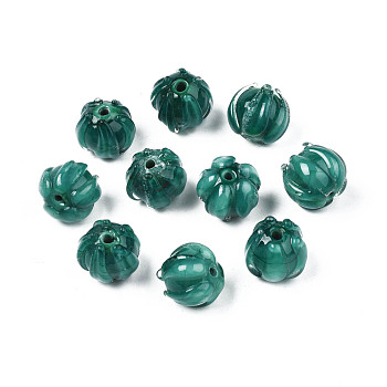 Handmade Lampwork Beads, Flower, Medium Sea Green, 10~11x11.5~12.5mm, Hole: 1.2mm