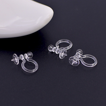 Plastic Clip-on Earring Findings, Clear, 10.5x11x5mm, pin: 0.7mm
