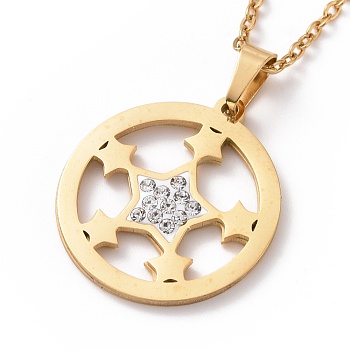Crystal Rhinestone Star Pendant Necklace with Vacuum Plating 304 Stainless Steel Chains for Women, Golden, 17.52 inch(44.5cm)
