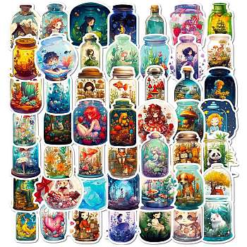 Cartoon Paper Sticker, for DIY Scrapbooking, Craft, Magic Bottle with Animal/Plant/Human, Mixed Color, 50~54x23.5~52.5x0.1mm, 50pcs/bag