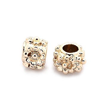 Nickel Free & Lead Free Alloy European Beads, Long-Lasting Plated, Large Hole Beads, Rondelle with Flower Pattern, Golden, 10x7mm, Hole: 5mm