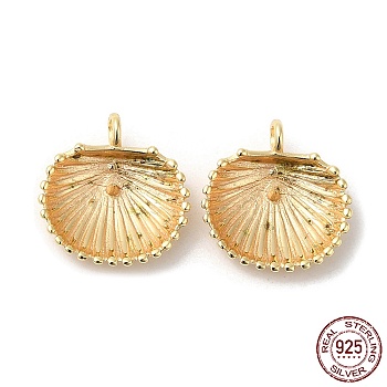 925 Sterling Silver Charms, Shell Charm, with S925 Stamp, Real 18K Gold Plated, 11.5x11x3mm, Hole: 1.4mm, Pin: 0.6mm