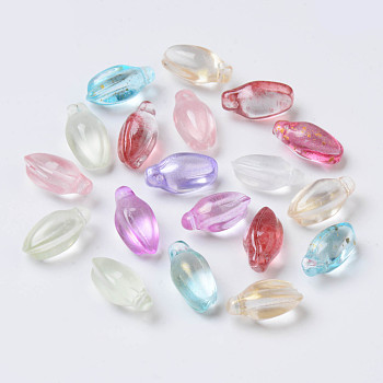 Transparent Spray Painted Glass Pendants, Mixed Style, Bud, Mixed Color, 15x8.5x7.5mm, Hole: 1.2mm