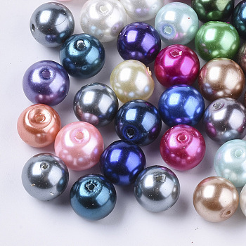 Glass Pearl Beads, Pearlized, Round, Mixed Color, 10mm, Hole: 1mm