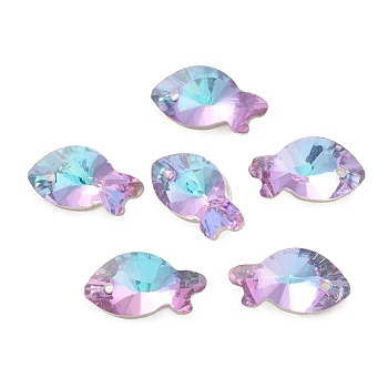 Electroplate Glass Pendants, Back Plated, Faceted, Fish Charms, Plum, 17x9x6mm, Hole: 1.4mm