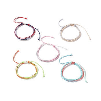 Waxed Polyester Multi-strand Bracelet, Adjustable Bracelet for Women, Mixed Color, Inner Diameter: 2-1/8~3-5/8 inch(5.3~9.1cm)