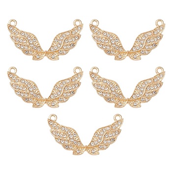 Alloy Pendants, with Crystal Rhinestone, Wing Charms, Light Gold, 19x33mm