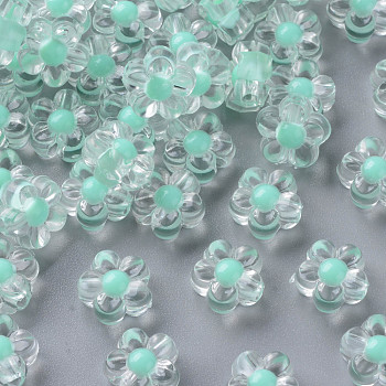 Transparent Acrylic Beads, Bead in Bead, Flower, Aquamarine, 12x12.5x6mm, Hole: 2.5mm, about 893pcs/500g