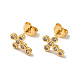 Rack Plating Brass Micro Pave Clear Cubic Zirconia Cross Stud Earrings(EJEW-F301-28)-2