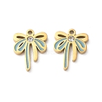 304 Stainless Steel Enamel Pendants, Bowknot Charms, with Rhinestone, Real 18K Gold Plated, 14x11x2mm, Hole: 1.2mm(STAS-B142-02G)