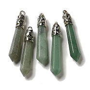 Natural Green Aventurine Pointed Big Pendants, Faceted Bullet Charms with Rack Plating Platinum Plated Brass Findings, 56~65x11~11.5x10~10.5mm, Hole: 4X3mm(G-Z055-01P-02)
